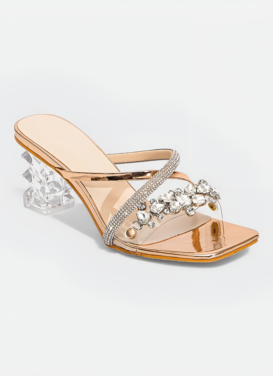 INLAY STONE SQUARE HEAD CRYSTAL THICK HOMECOMING HEELS